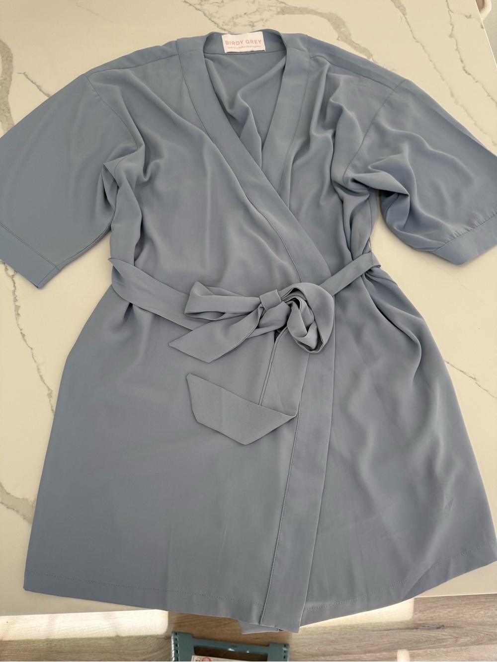 Birdy Grey Women's Bridesmaid Light Dusty Blue Robe with Tie Waist